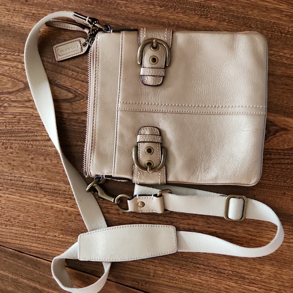 Gold leather coach shoulder bag